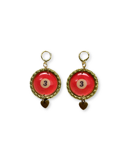 Red '3' Ball Dangle Earrings