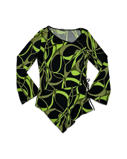 Y2K Black and Green Patterned Slinky Top