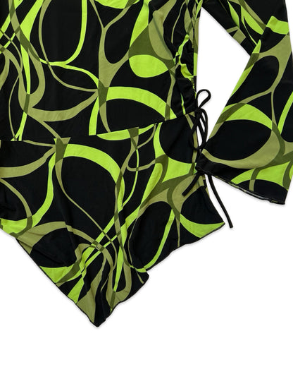 Y2K Black and Green Patterned Slinky Top