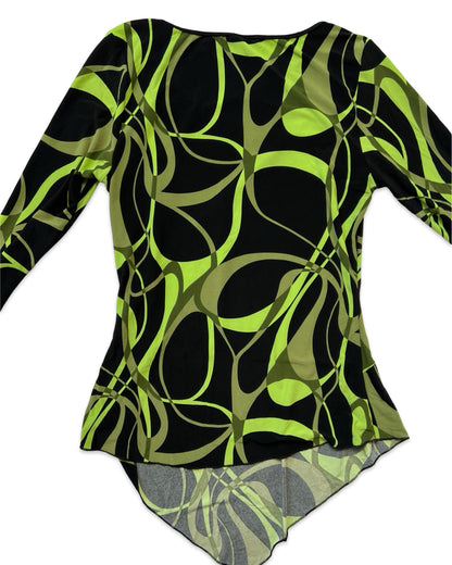 Y2K Black and Green Patterned Slinky Top