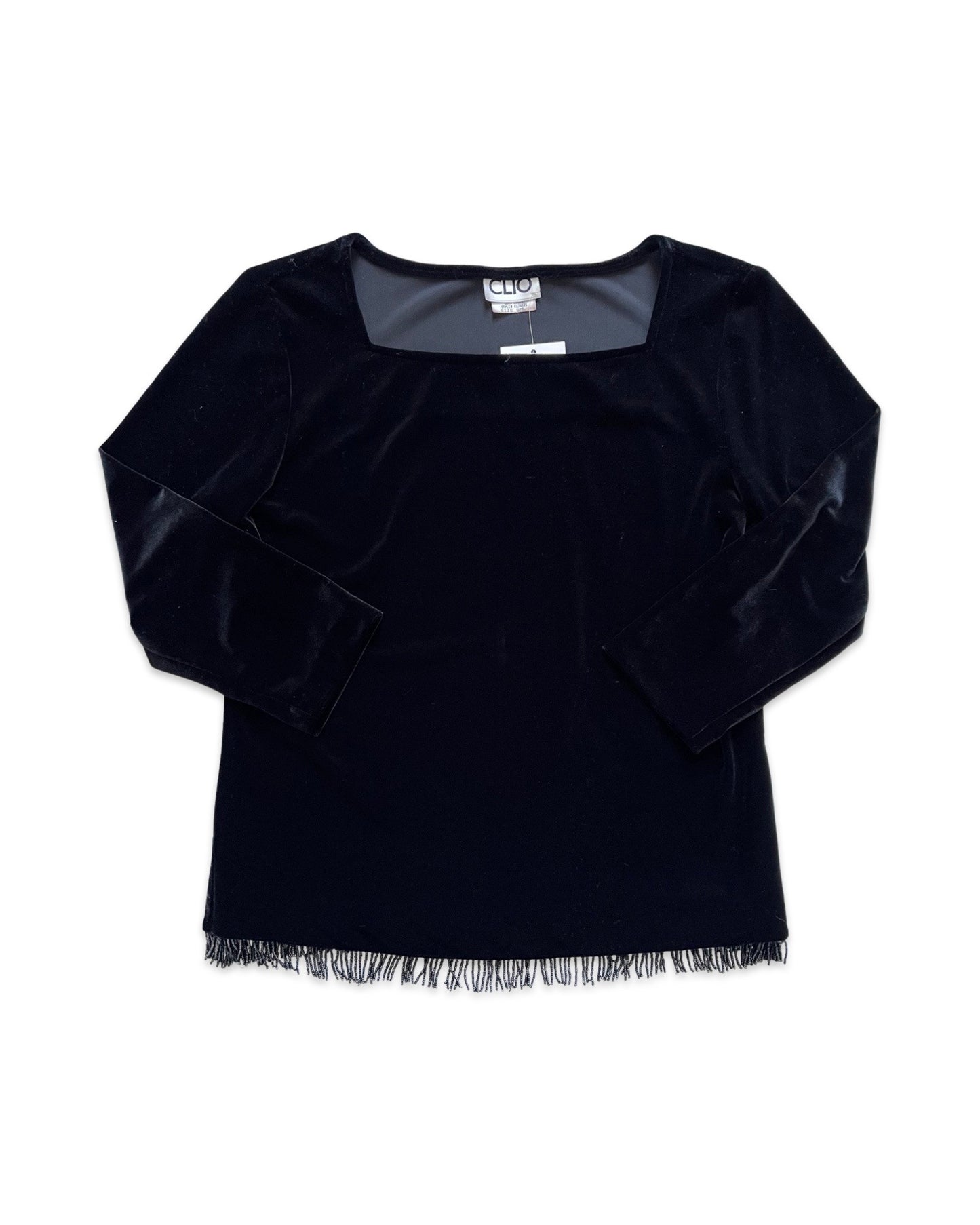 Black Velvet Beaded Fringe Top