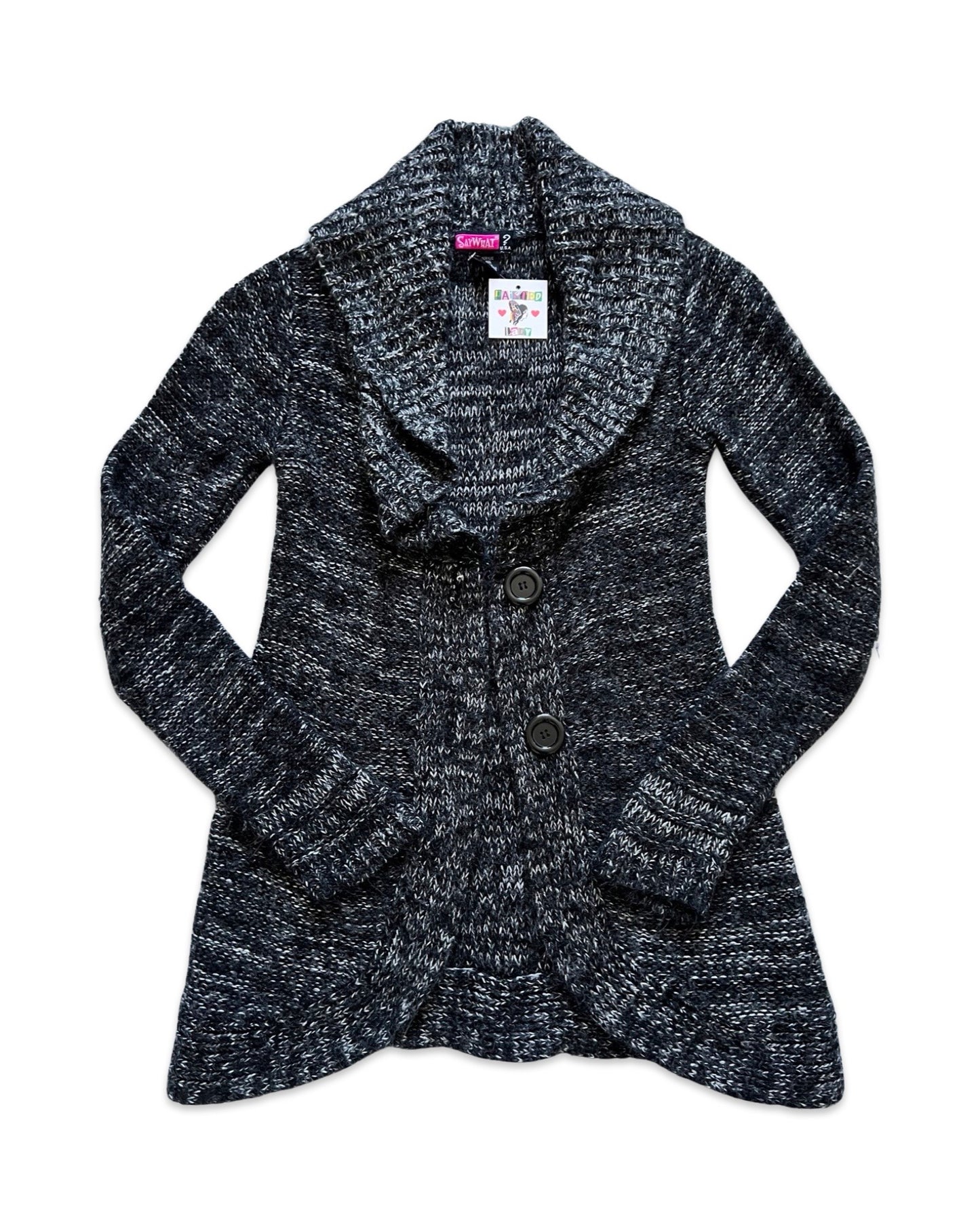 Grey Open-Front Knit Cardigan