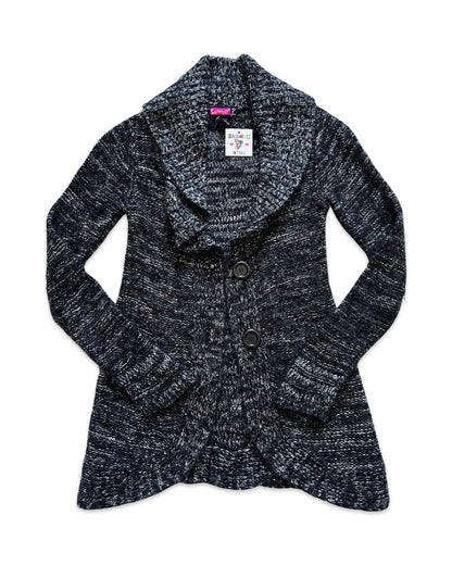 Grey Open-Front Knit Cardigan