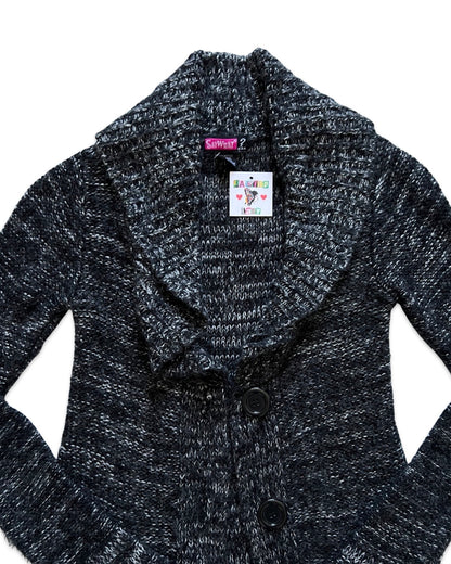 Grey Open-Front Knit Cardigan