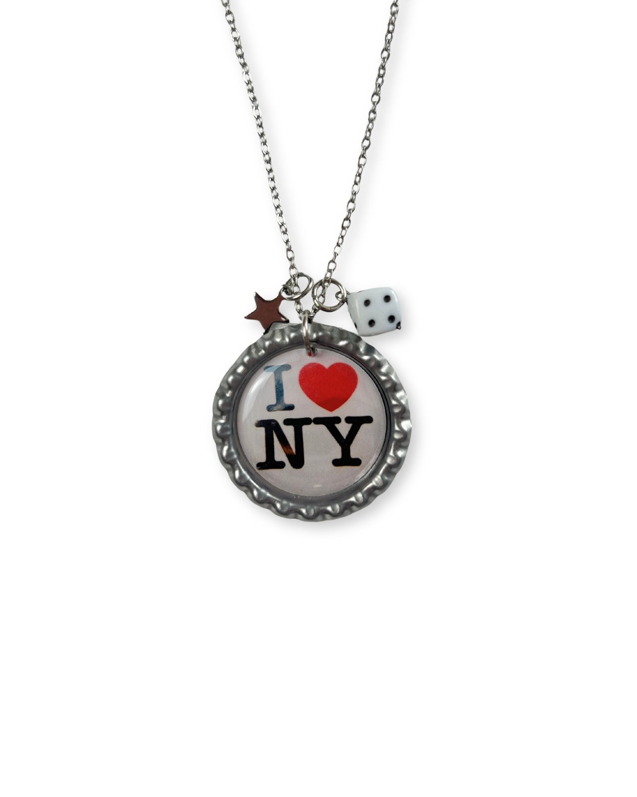 Necklace with 'I ❤️ NY' pendant on a white background