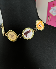 Bracelet with round charms on a black background