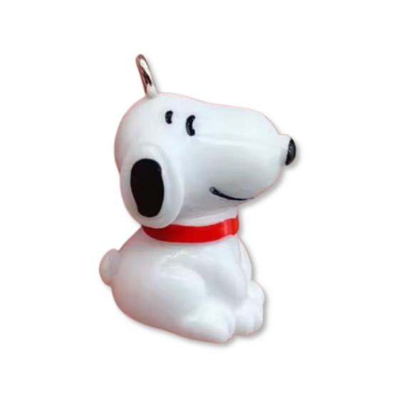 A charm depicting a white dog character with a red collar and a happy expression.