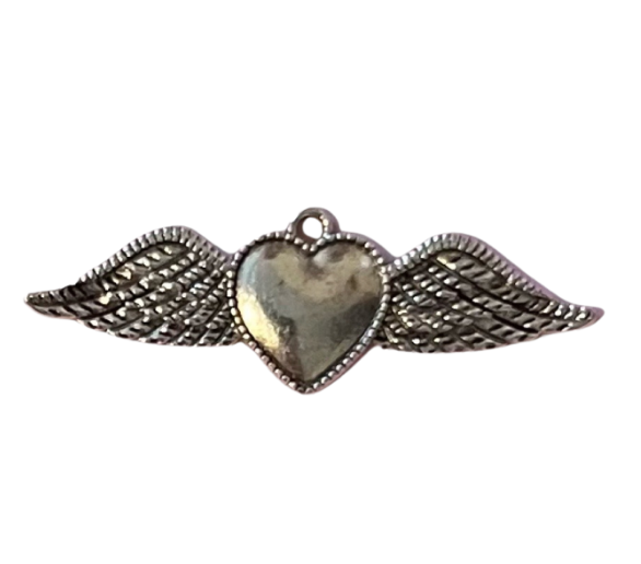 silver angel heart charm