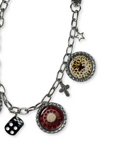 bag chain with various charms on a white background